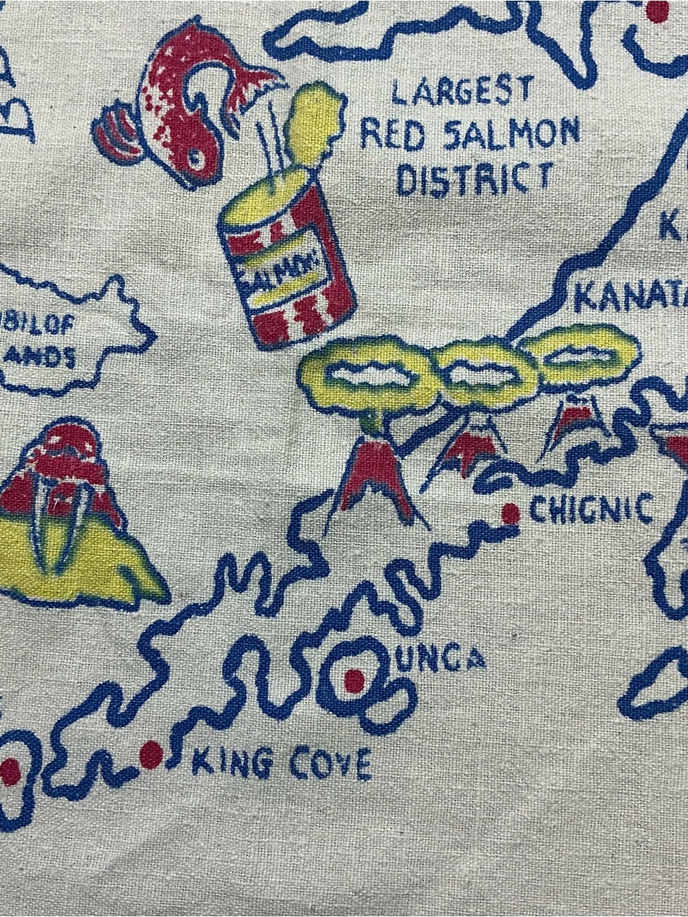 Vintage Alaska 1950s cotton/linen souvenir tablecloth 29 x 34 USA - Picture 3 of 6